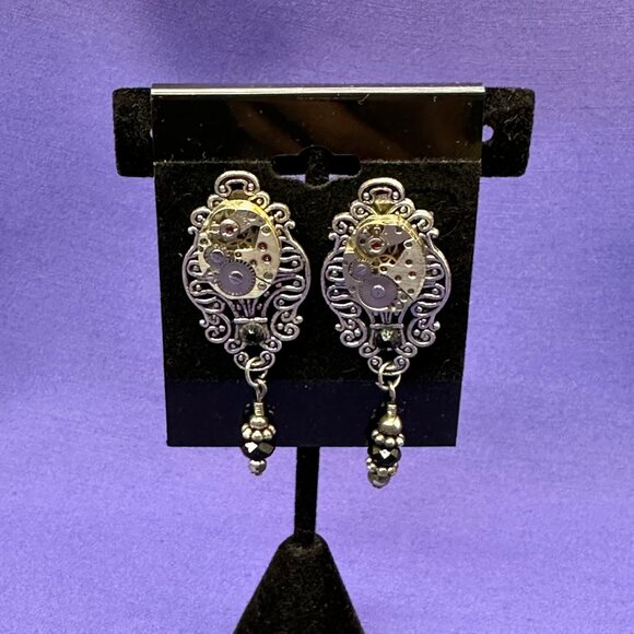 Steampunk Dangle Post Earrings Watch Gear 17 Jewels. - Picture 2 of 14